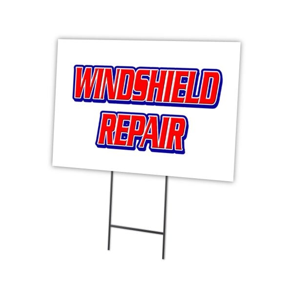Windshield Repair Yard Sign & Stake outdoor plastic coroplast window, C-1216-DS-Windshield Repair
